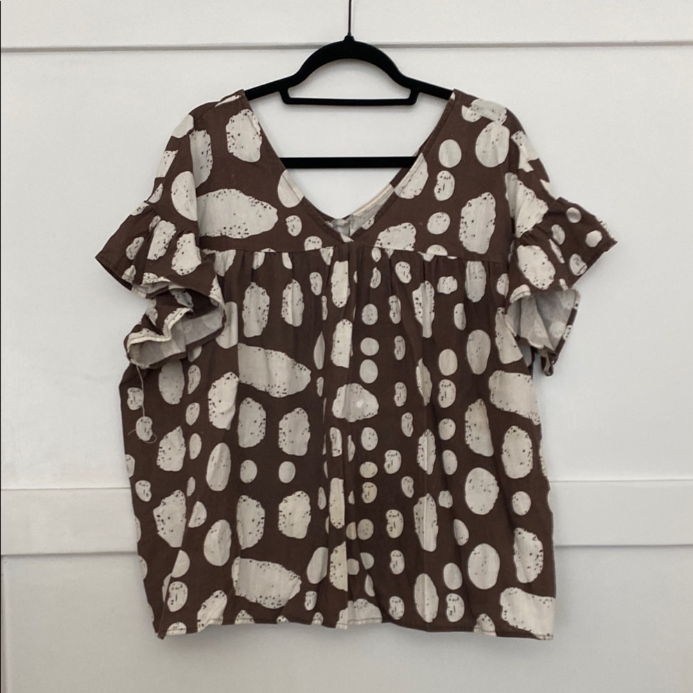 Brown and White Polka Dot Women's Top